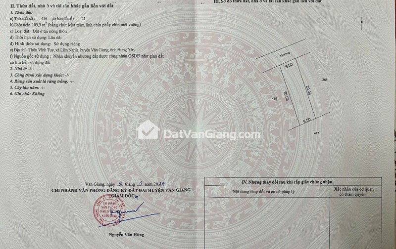 Bán Đất Thổ Cư Văn Giang 110m² Trục Chính Kinh Doanh Sát PVF – Gần ĐH Bách Khoa CS2 Giá 6x Triệu/m2