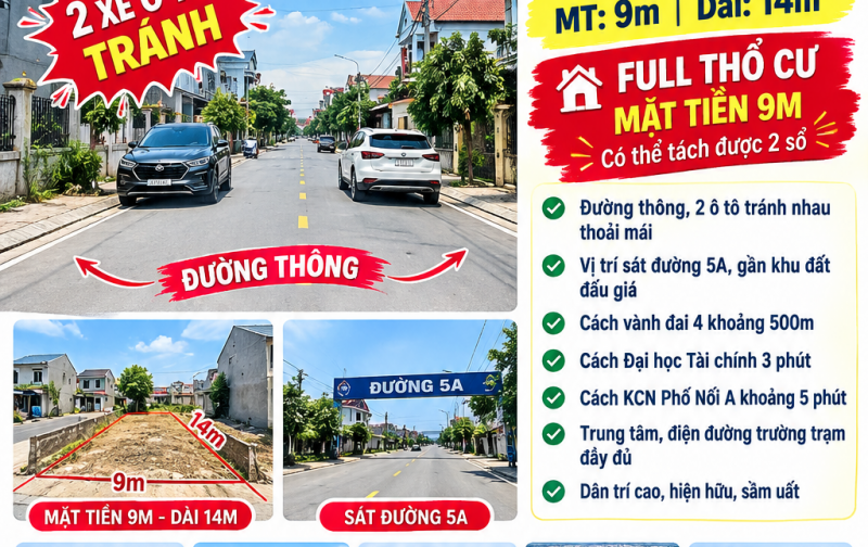  SIÊU PHẨM AN LẠC – NHƯ QUỲNH – HƯNG YÊN   2 XE Ô TÔ TRÁNH – ĐƯỜNG THÔNG – MẶT TIỀN 9M